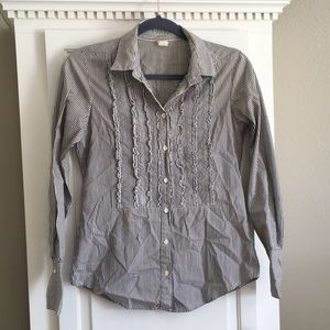 J. Crew Black/White Button Down w/ Tuxedo Ruffle